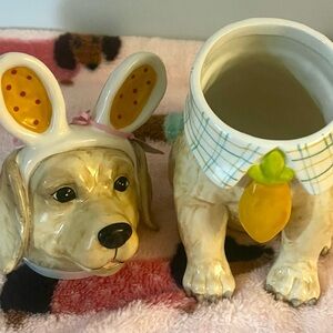 Charming LAB/Golden Puppy COOKIE JAR Easter Decor with Bunny Ears